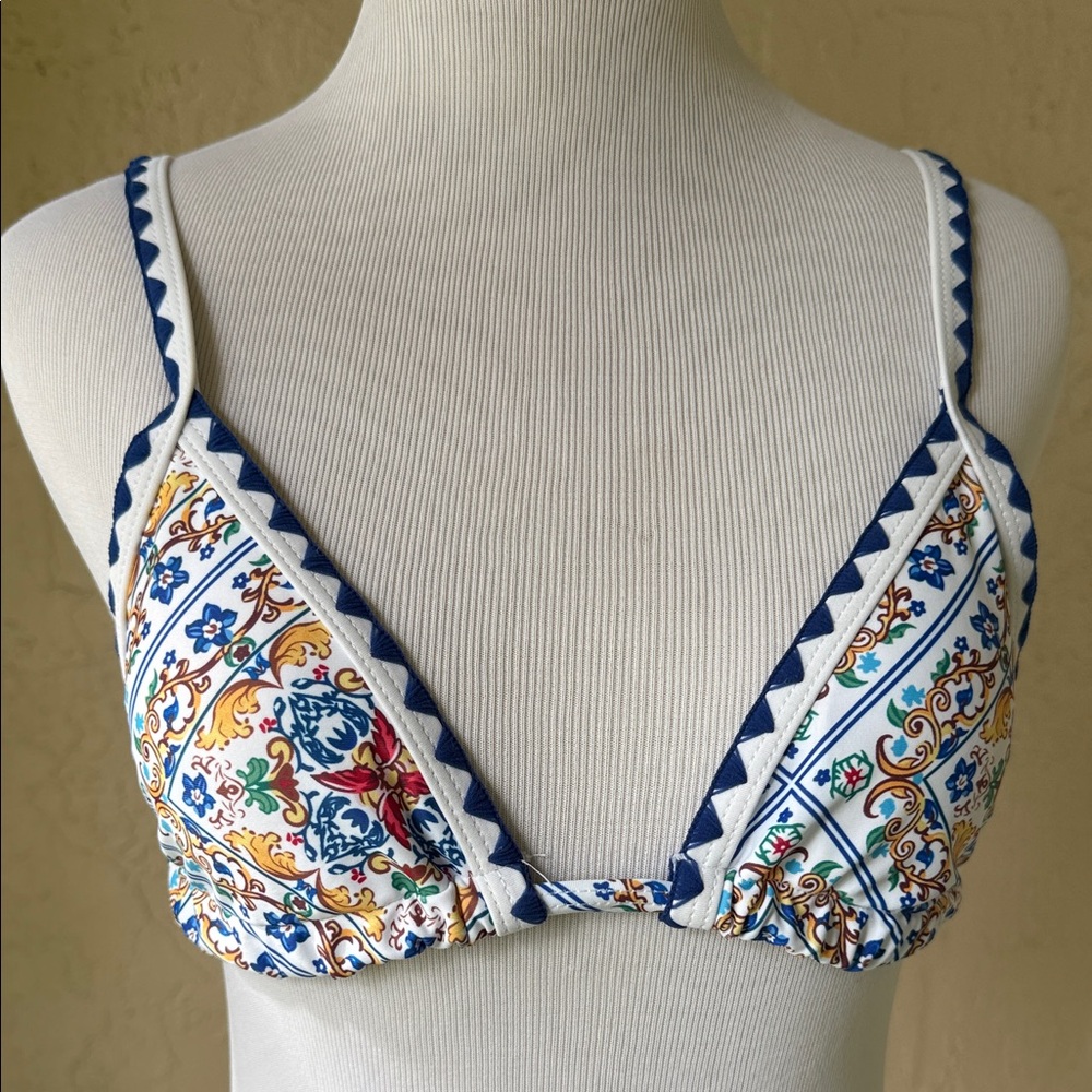 Women’s White & Blue Printed Two-Piece Swim Set
